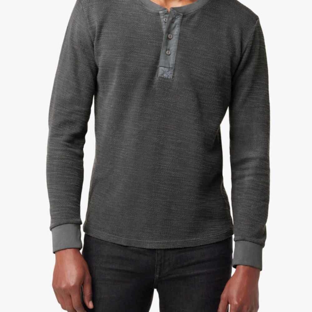 JOES Shirt Mens XL Gray Pullover Waffle Knit Henley Long Sleeve Casual TATE $138
